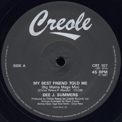 Dee J. Summers - My Best Friend Told Me (12'') 1987 UK (M)