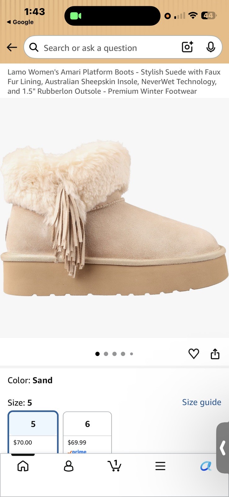 NUEVAS Botas de Invierno Lamo Amari Plataforma Arena Gamuza Plantilla de Piel de Oveja Australiana 7