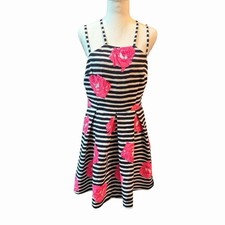 Boho Rose Stripe Pleated Fit Flare Dress Katia L Strappy Back Floral Dress