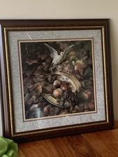 Impresión de cuadro de paloma y fruta enmarcada vintage para interiores y regalos del hogar - 24" X 24"