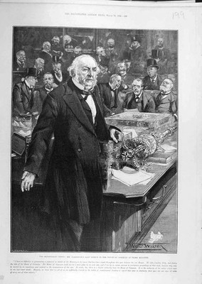 Original alter antiker Druck 1894 Rede Gladstone House Commons Premierminister
