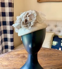 Beige Tan Louise Green Straw Fascinator Hat w...