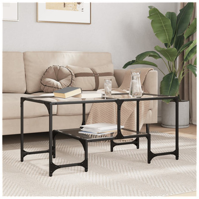 Couchtisch Transparent Glasplatte 98,5x50x45cm Engineered Wood Stahl ModernChic