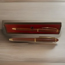 Bolígrafo Set Regalo Acabado Madera Caoba Tono Dorado Acento Grabado