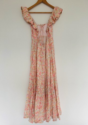 H&M Linen Blend Floral Flounced Dress Sz S Open Back Ruffle Maxi Western Boho - Picture 8 of 10