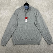 Izod Sweater Mens Size large Gray Long Sleeve Pullover Cotton 1/4 Zip NWT Golf