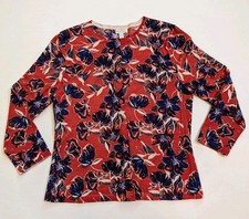 Garnet Hill Floral Knit Merino Wool Button Front Cardigan Sweater Sz M Corpcore
