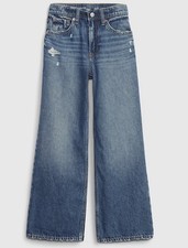 Gap Girls Wide-Leg Distressed Jeans Low Stride Blue Size 10 Adjustable Waist