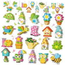 40 Pcs Spring Flower Ornaments Spring Tree Ornaments Wood Easter Tree
