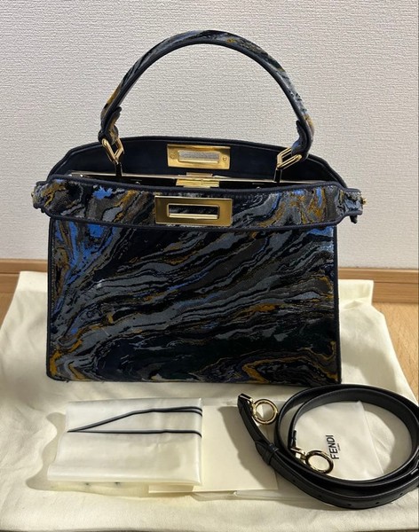 FENDI Peekaboo ISeeU Medium Marble Velvet 2WAY Handbag Shoulder Bag Pre-owned