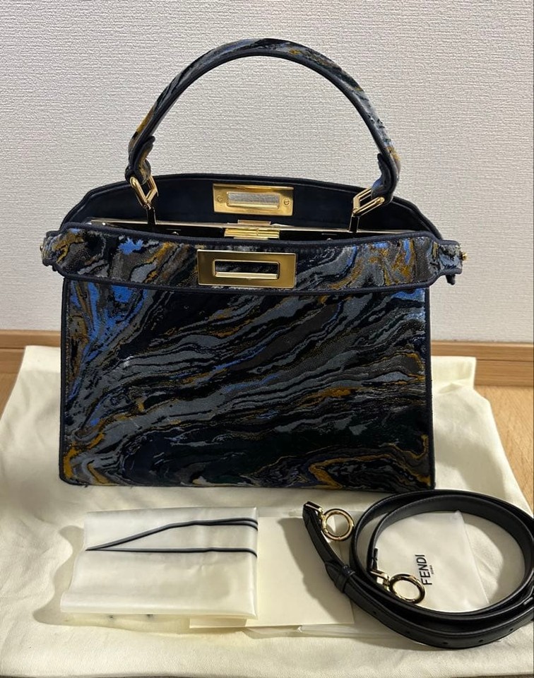 FENDI Peekaboo ISeeU Medium Marble Velvet 2WAY Handbag Shoulder Bag Pre-owned