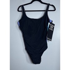 MIRACLESUIT One Piece Swimsuit Size 14 Black NEW Tummy Control Modest Slimming