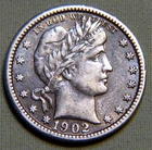 1902 Silver Barber Quarter US 25 Cent - Extremely Fine - Lot 1317