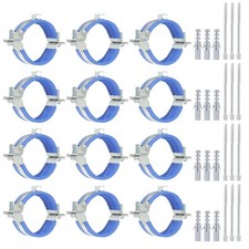 12 Pcs 1.7-2inch Heavy Duty Adjustable Split Ring Pipe Hanger, Silver/Blue