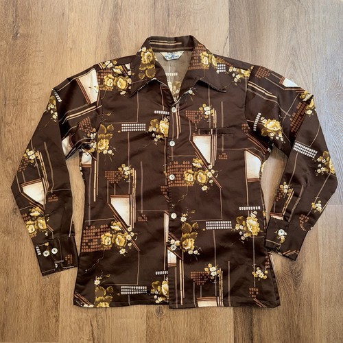 Vtg 60s 70s Da Vinci Shirt Delfino Disco Hippy Floral Polyester Ugly Mens Medium - Picture 5 of 12
