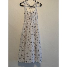 American Eagle White Floral Cotton Midi Dress XS Cottagecore Lace Trim Tie Front