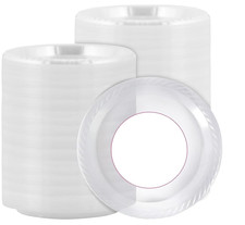 40 x Clear Plastic Party Round Dinner Plates - 22cm - Disposable Reusable
