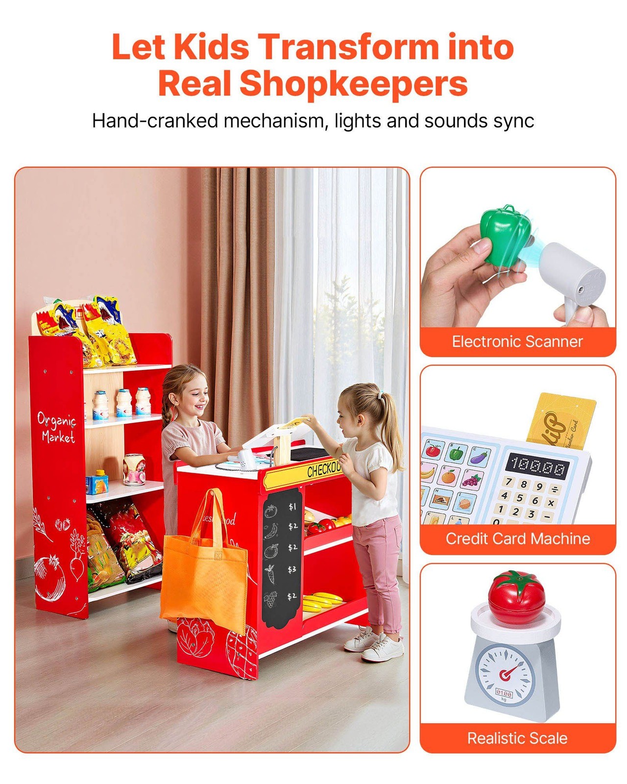 как выглядит Kids Grocery Store Playset Supermarket Toy with Cash Register Shopping Cart фото
