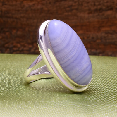 Splendid Blau Spitze Achat Edelstein 925 Sterlingsilber Handmade Ring Alle Größe