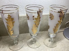 3 Vintage Frosted Libbey Golden Foliage Pilsner Glasses