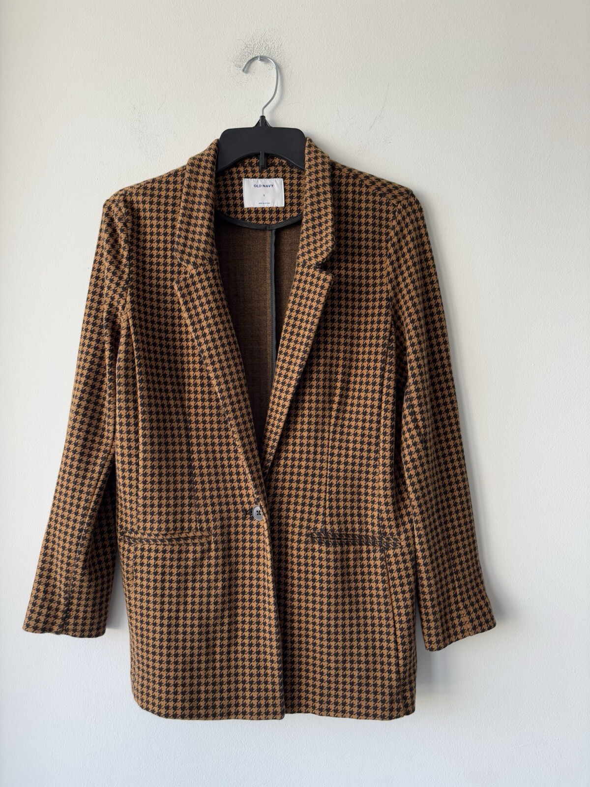 Old Navy Blazer Houndstooth Brown Black One Button Womens S Office Career Casual