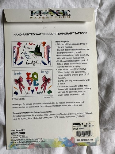 New Luxe Watercolor Body Tattoos Temporary Tattoo Hand Painted - Picture 2 of 8