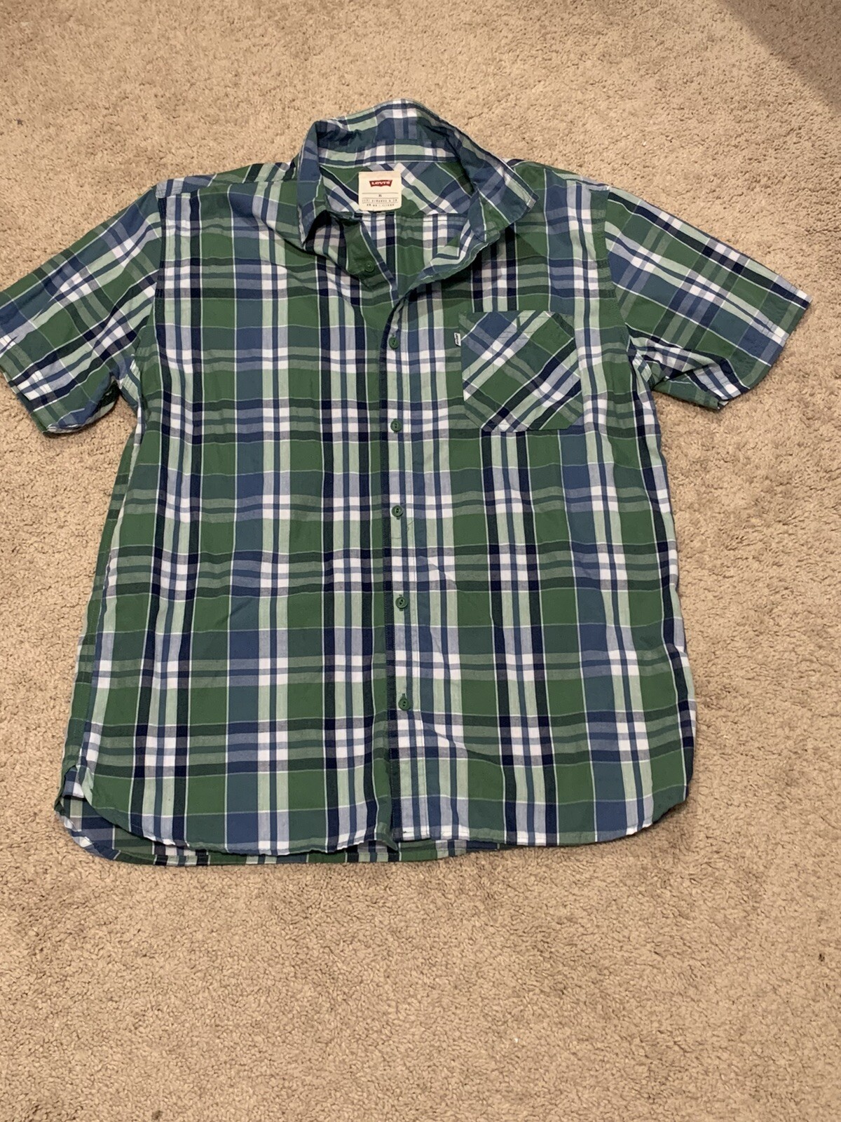 Levis Mens Button Down Shirt Size XL Green Classic Short Sleeve Lightweight