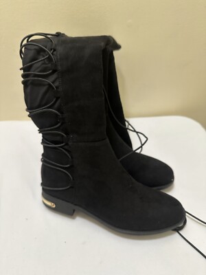 Women's Black's Mads Faux Suede Lace Back Knee High Boots Shoes N21