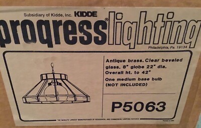 1970s Large Brass and Glass Hanging Kitchen DR Light Progress Lighting P5063 NIB