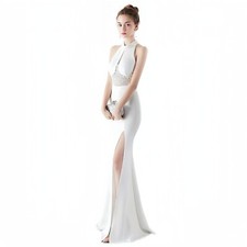 Elegant White Mermaid Wedding Dress, Halter Neck, Beaded Crystal Detail, Bridal