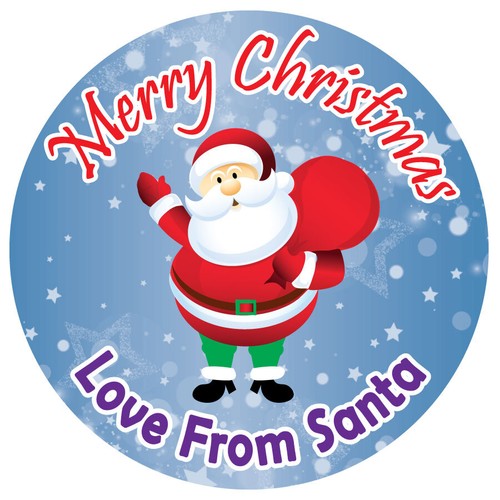 Frohe Weihnachten Aufkleber Etikett Weihnachtsmann Geschenk personalisierte GLÄNZENDE Oberfläche - Bild 5 von 6