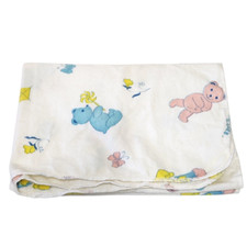 VINTAGE BABY INFANT SECURITY BLANKET BLUE PINK YELLOW TEDDY BEARS 28" x 38"