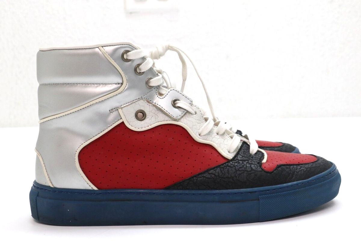 Balenciaga Leather High Top Red Blue Sneakers 326441 Size 6 Balenciaga Leather High Top Red Blue Sneakers 326441 Size 6