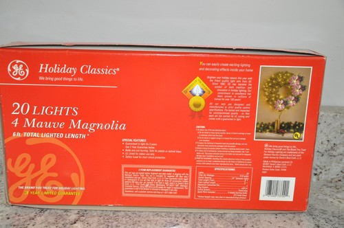 Vintage 2001 General Electric Holiday Classic 20 Lights 4 Mauve Magnolia 6ft - Picture 2 of 6