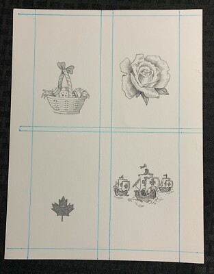 4-PANELS PENCIL Easter basket Rose Leaf & Ships 8.5x11'' Greeting Card Art #nn