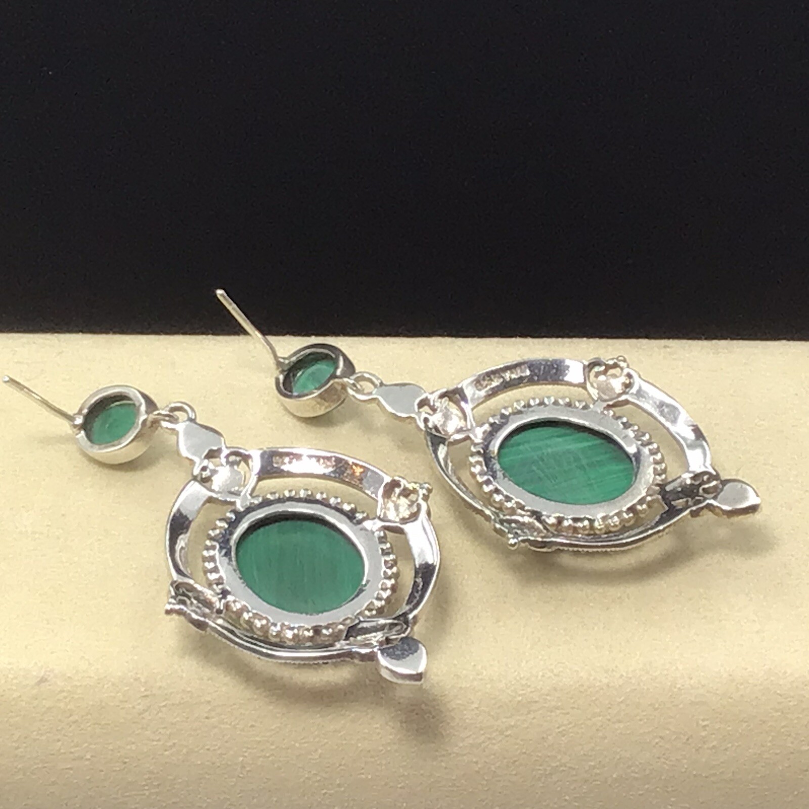 Sterling Silver Large Dangle Malachite Earrings 2” - image 6