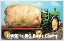 Idaho is Big Potato Country Toy Tractor Pulling Potato on Trailer Chrome Posted 