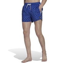Adidas Men's Blue/White Mini Logo Print Classics Swim Trunks HT4343 Size: 2XL