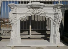 INCREDIBLE CARVED FRENCH STYLE ESTATE MARBLE FIREPLACE MANTEL - FFPM43