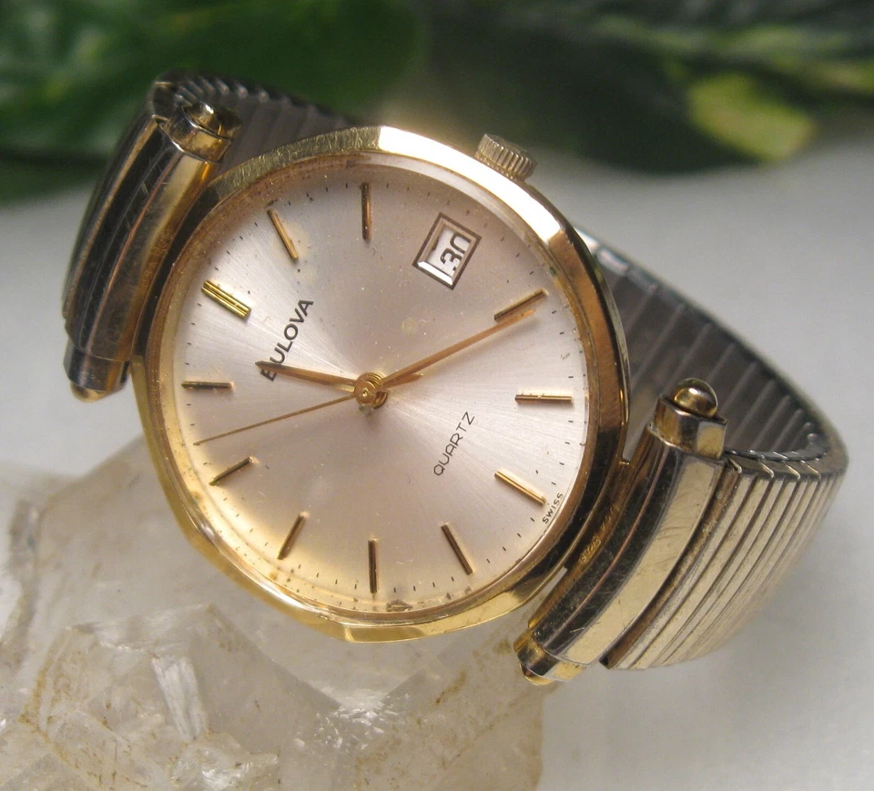 RELOJ PULSERA BULOVA SWISS MADE N9 1979 DEFECTUOSO de colección para hombre con fecha elegante G3D Foto 2 de 4