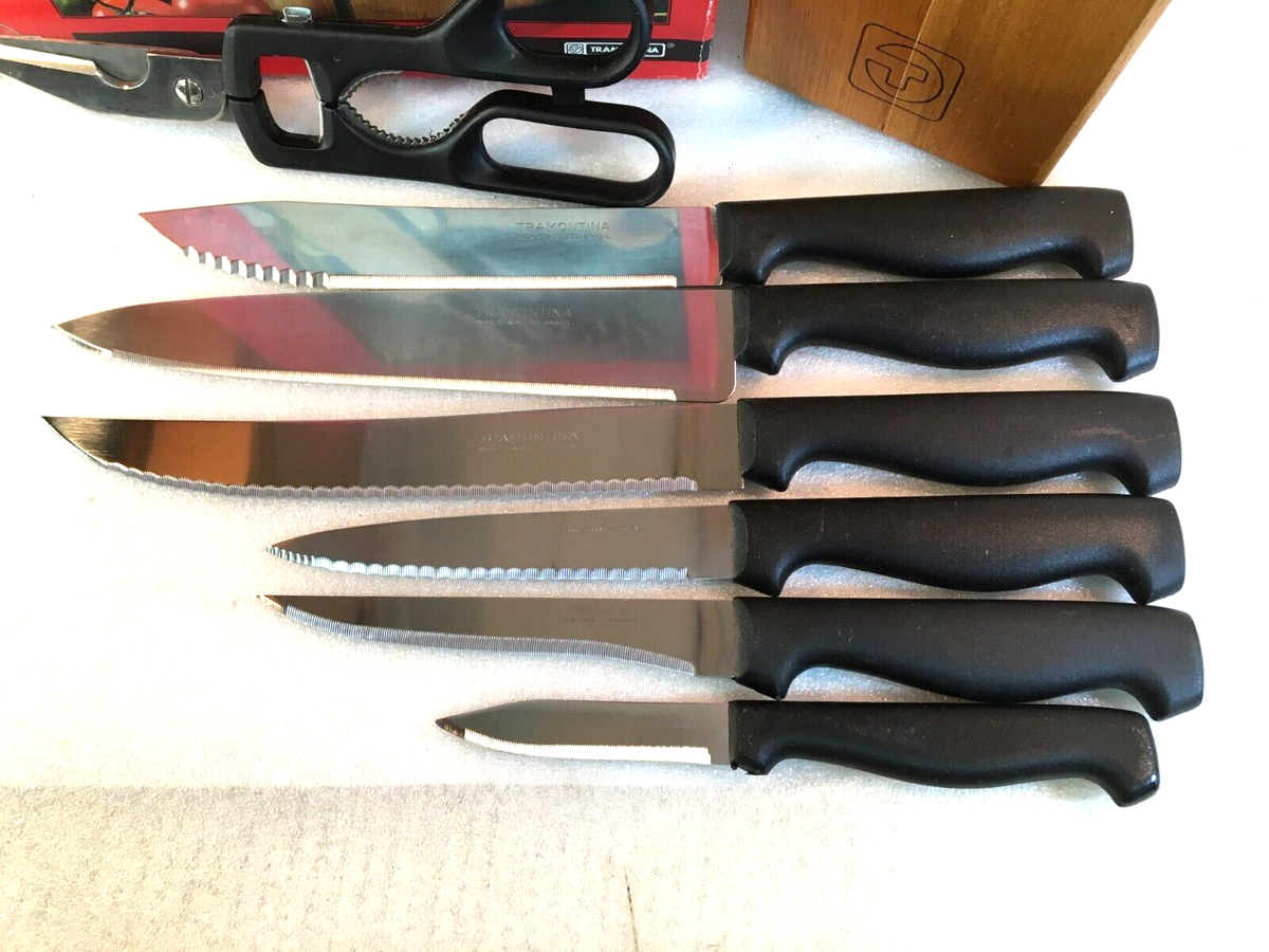 Tramontina Set Posate Bistecca 14 Pezzi: Coltelli E Forchette Con Manico Rosso Polywood, Chiodatura Tripla