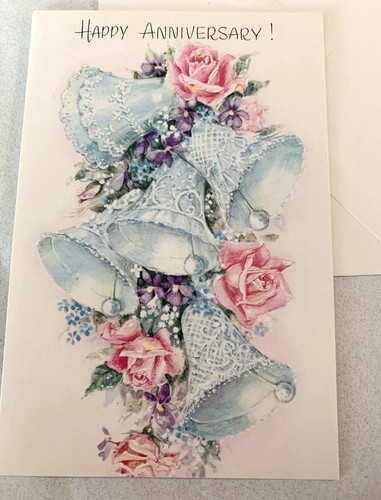 Vintage Fantusy biglietto di auguri e busta buon anniversario matrimonio campanelle floreale - Foto 3 di 6