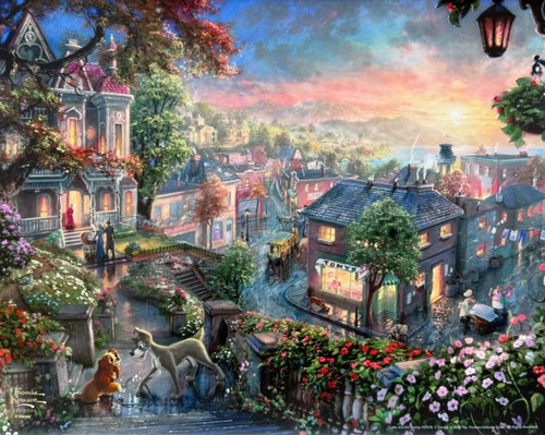 Thomas Kinkade Disney LADY AND THE TRAMP Lithograph 14"x 11" Licensed with COA - Picture 7 of 9