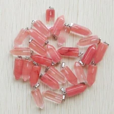 Wholesale 50pcs Cherry Quartz Stone Hexagonal Pillar Pendants Jewelry Necklace