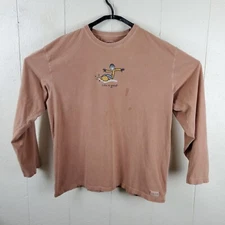 Life Is Good Shirt Mens Extra Large Brown Crew Neck Long Sleeve Graphic Stretch