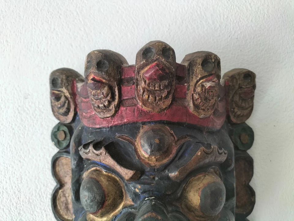 Maschera legno intagliato Mahakala Dharmapala Tibet originale artigianale - Bild 4 von 4