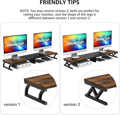 Dual Monitor Stand Riser, Large Monitor Stand Desk, Wood Monitor Riser with Stor - Picture 2 of 10
