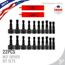 22pc Impact Nut Driver Set Metric SEA Setter Power Drill Bit 1/4" Shank Hooks