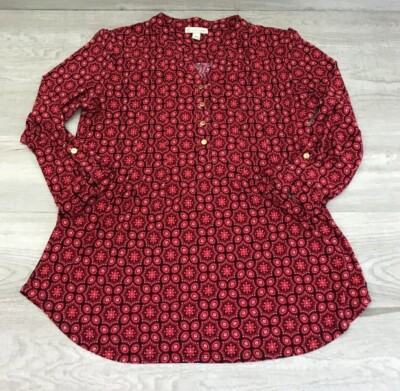 DB Established 1962 Womens Roll Tab Sleeve Shirt 1/4 Button Red Black