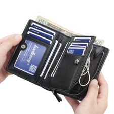 Men's Leather Wallet Zipper Clutch Bag Foldable Pocket Purse Multi-card Slot Bag